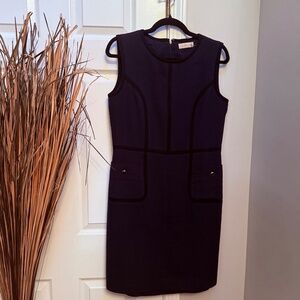 Tory Burch Navy Blue with Black Tailoring Sleeveless Wool Blend Dress - Sz 8